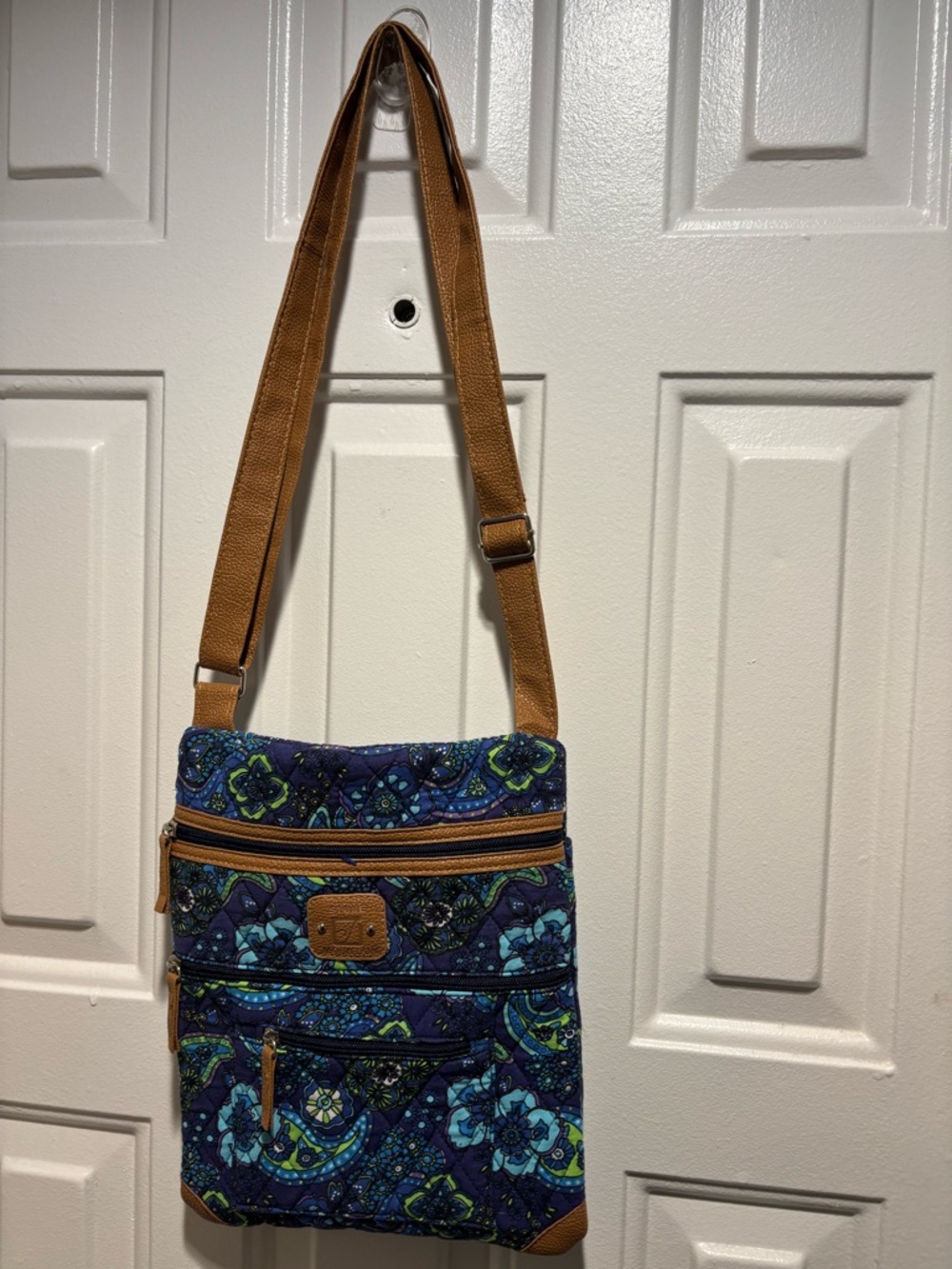 Vera Bradley Navy Blue Floral Crossbody with Tan Strap